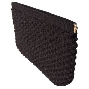 Vintage Style Black Beaded Popcorn Knit Clutch Pouch Bag